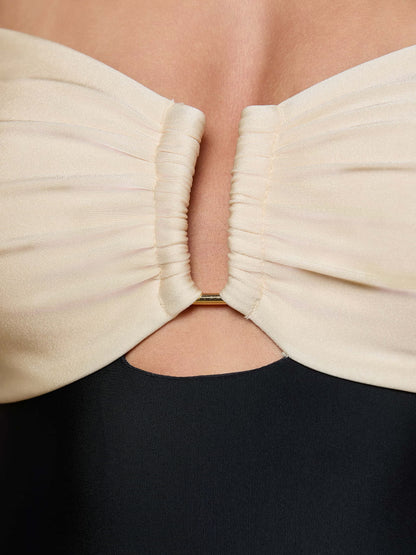 Emilia Bandeau One-Piece Swimsuit Black/White - L'AGENCE