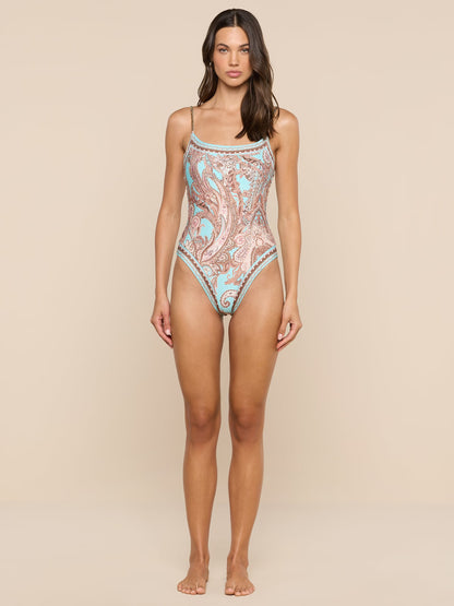 Remi One-Piece Swimsuit Brown/Ice Blue Paisley - L'AGENCE