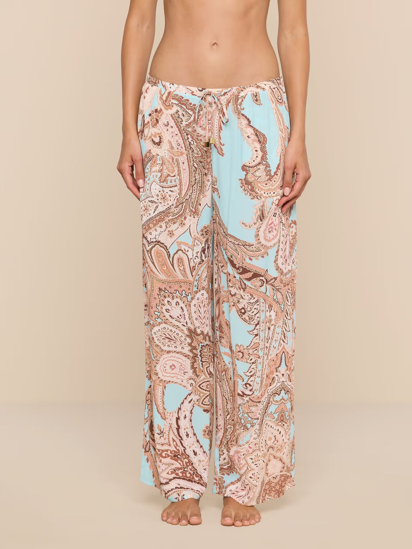 Geraldine Cover-Up Pant Brown/Ice Blue Paisley - L'AGENCE