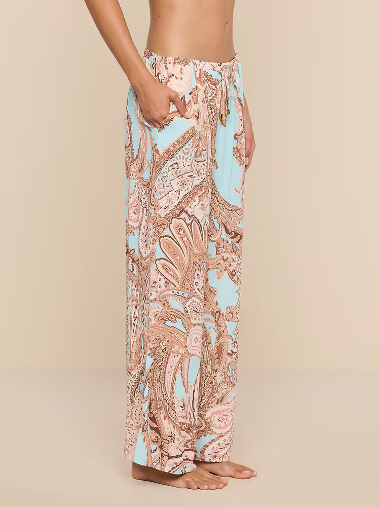 Geraldine Cover-Up Pant Brown/Ice Blue Paisley - L'AGENCE