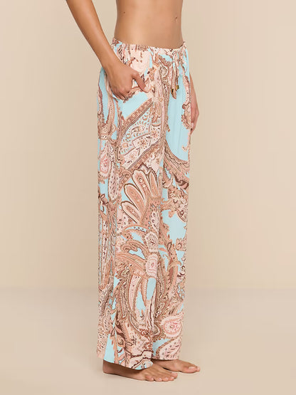 Geraldine Cover-Up Pant Brown/Ice Blue Paisley - L'AGENCE