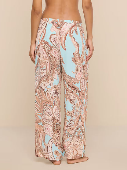 Geraldine Cover-Up Pant Brown/Ice Blue Paisley - L'AGENCE