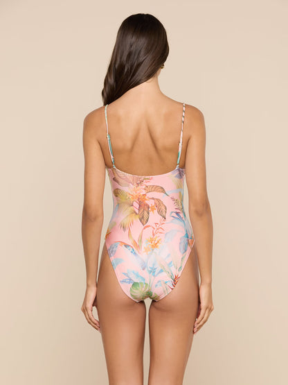Remi One-Piece Swimsuit Pink Multi Colorful Palm - L'AGENCE