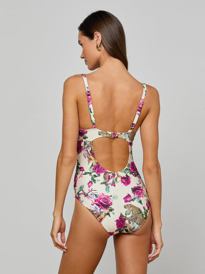 Amie Bandeau One-Piece Swimsuit Ivory/Rose Leopard Jungle - L'AGENCE