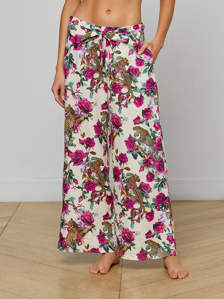 Geraldine Cover-Up Pant Ivory/Rose Leopard Jungle - L'AGENCE