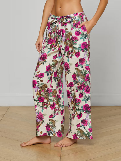 Geraldine Cover-Up Pant Ivory/Rose Leopard Jungle - L'AGENCE