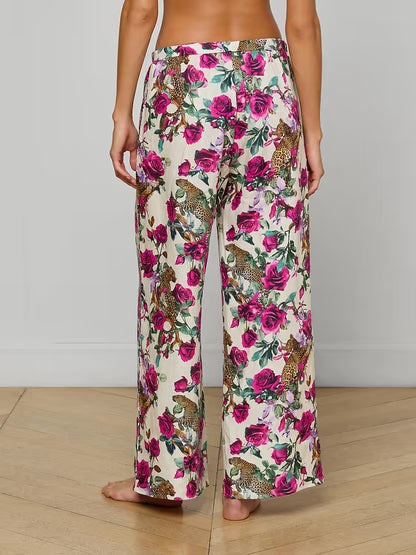 Geraldine Cover-Up Pant Ivory/Rose Leopard Jungle - L'AGENCE