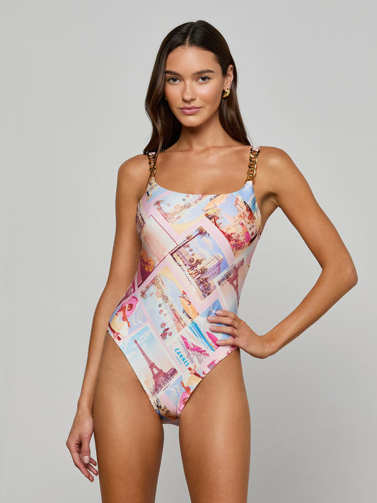 Remi One-Piece Swimsuit Light Pink Multi Postcard Print - L'AGENCE