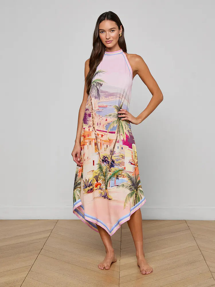 Elise Cover-Up Dress Light Pink Multi Postcard Print - L'AGENCE