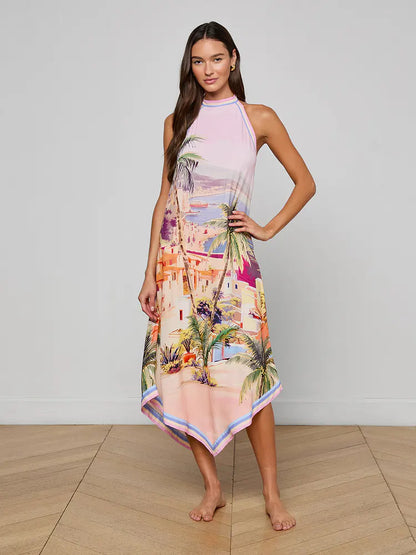 Elise Cover-Up Dress Light Pink Multi Postcard Print - L'AGENCE