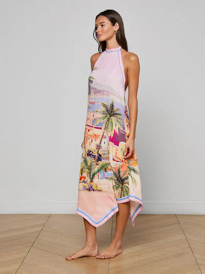 Elise Cover-Up Dress Light Pink Multi Postcard Print - L'AGENCE
