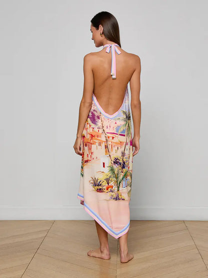 Elise Cover-Up Dress Light Pink Multi Postcard Print - L'AGENCE