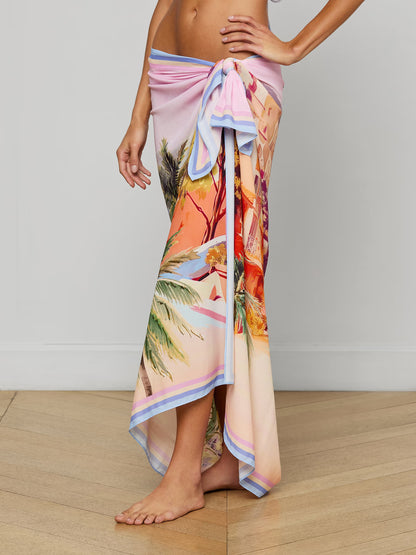 Maribel Cover-Up Pareo Light Pink Multi Postcard Print - L'AGENCE