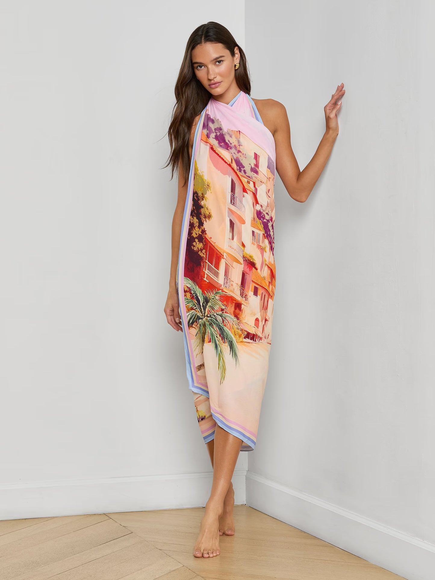 Maribel Cover-Up Pareo Light Pink Multi Postcard Print - L'AGENCE