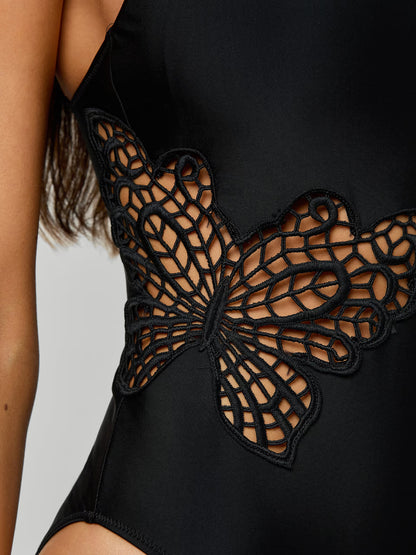 Remi One-Piece Swimsuit Black Butterfly Crochet - L'AGENCE