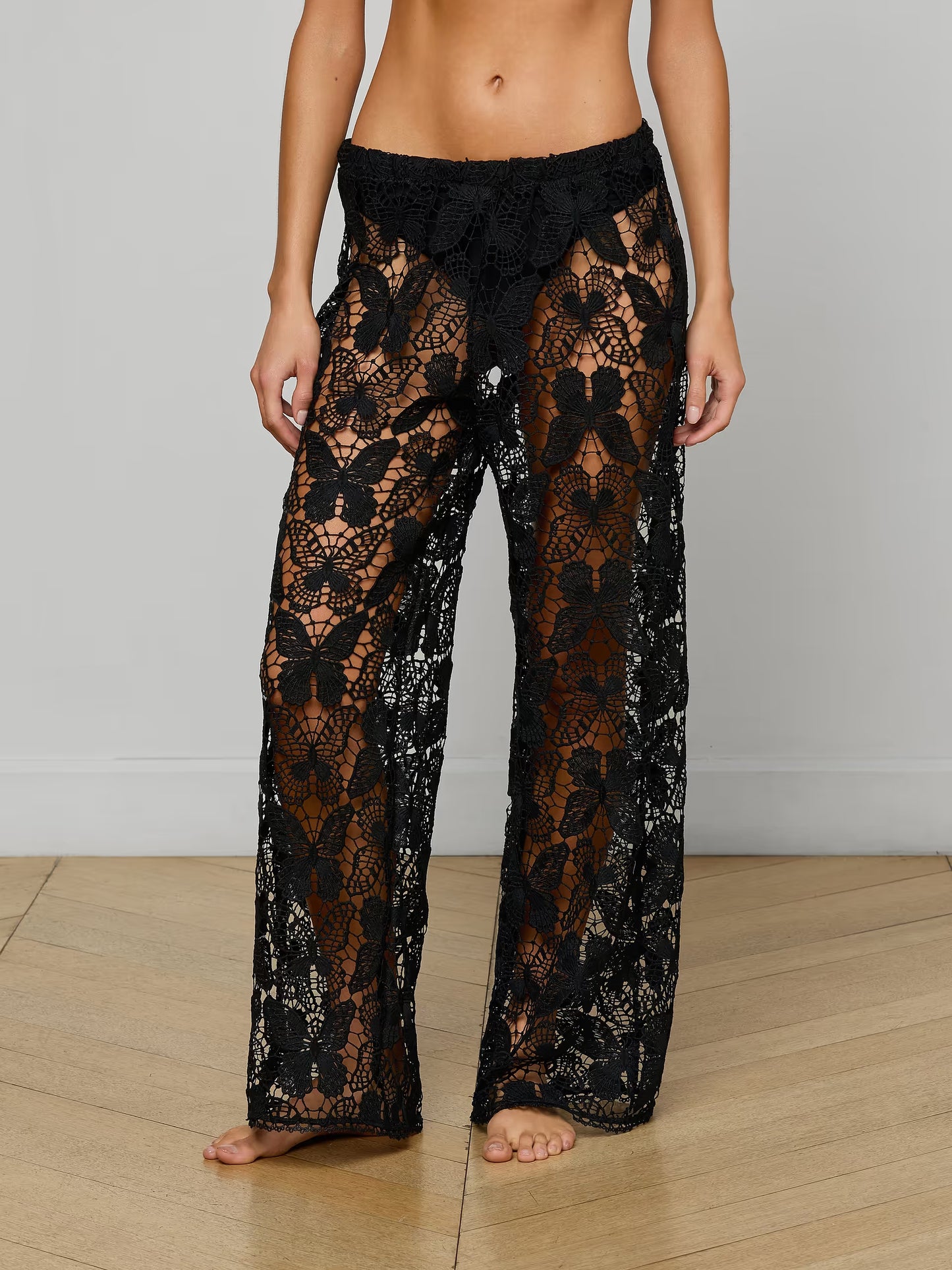 Geraldine Cover-Up Pant Black Butterfly Crochet - L'AGENCE