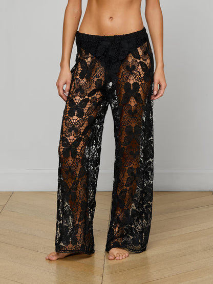 Geraldine Cover-Up Pant Black Butterfly Crochet - L'AGENCE
