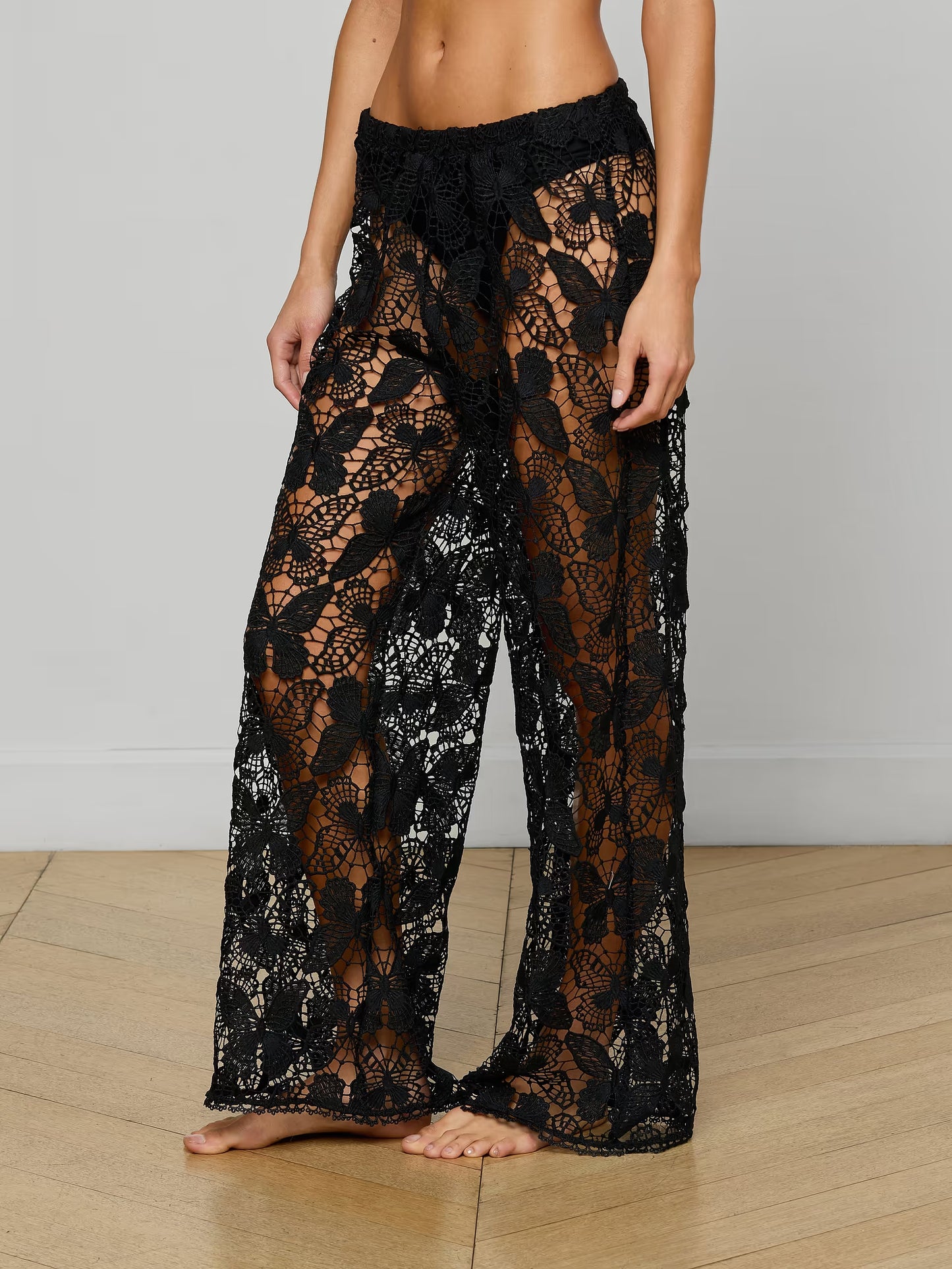 Geraldine Cover-Up Pant Black Butterfly Crochet - L'AGENCE
