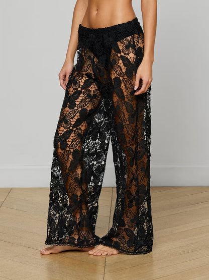 Geraldine Cover-Up Pant Black Butterfly Crochet - L'AGENCE