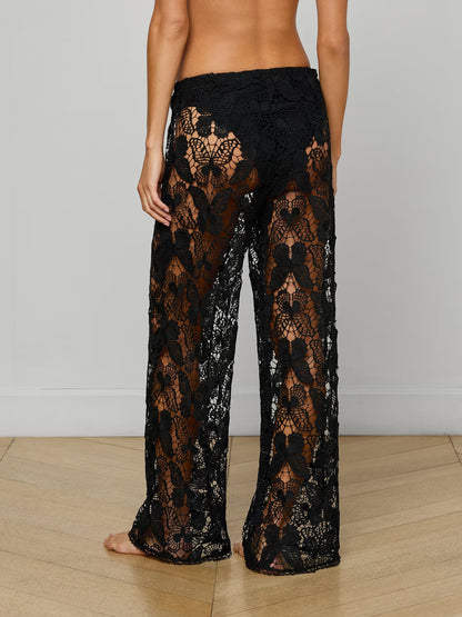 Geraldine Cover-Up Pant Black Butterfly Crochet - L'AGENCE