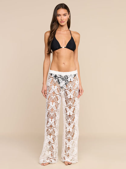 Geraldine Cover-Up Pant White Butterfly Crochet - L'AGENCE
