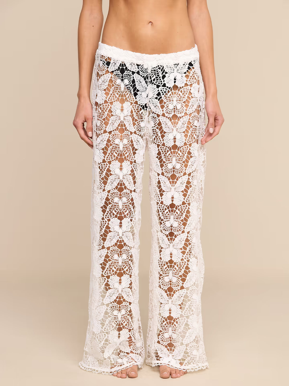 Geraldine Cover-Up Pant White Butterfly Crochet - L'AGENCE
