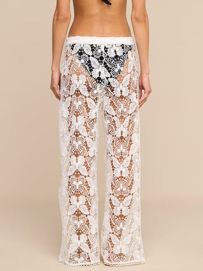Geraldine Cover-Up Pant White Butterfly Crochet - L'AGENCE