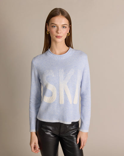 Merino Ski Snowfall Crew Sweater Blue Mist - Alashan