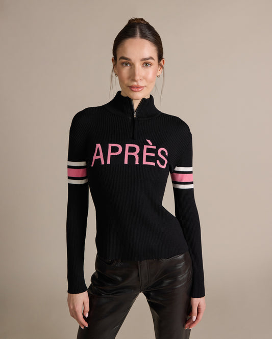 Merino Apres Quarter Zip Sweater Caviar Combo - Alashan