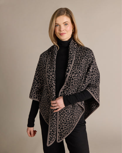 Merino Romy Leopard Triangle Wrap Cremini - Alashan