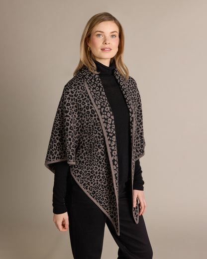 Merino Romy Leopard Triangle Wrap Cremini - Alashan