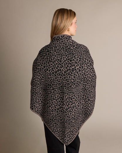 Merino Romy Leopard Triangle Wrap Cremini - Alashan