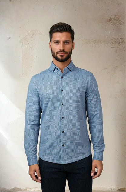 Apex Shirt Dark Navy Interlinked Motif - Stone Rose