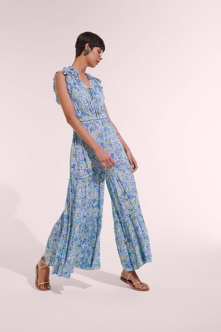 Belene Long Jumpsuit White Blue Nature - Poupette St Barth