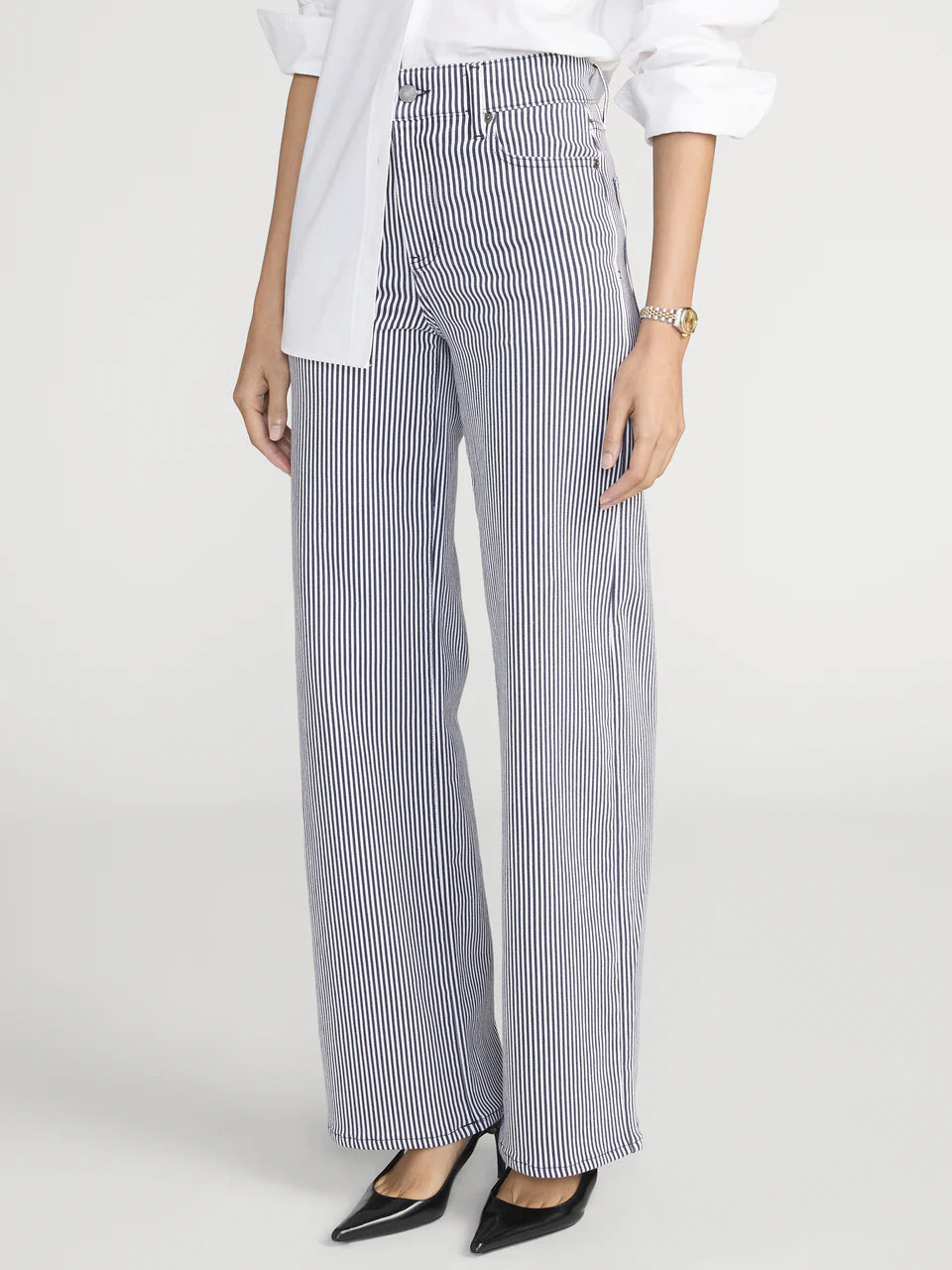 Le Slim Palazzo Navy Stripe - Frame