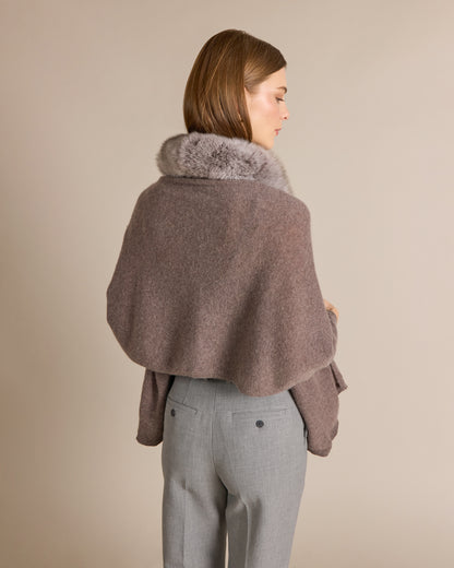 Cashmere Meryl Fox Trim Wrap Portobello - Alashan