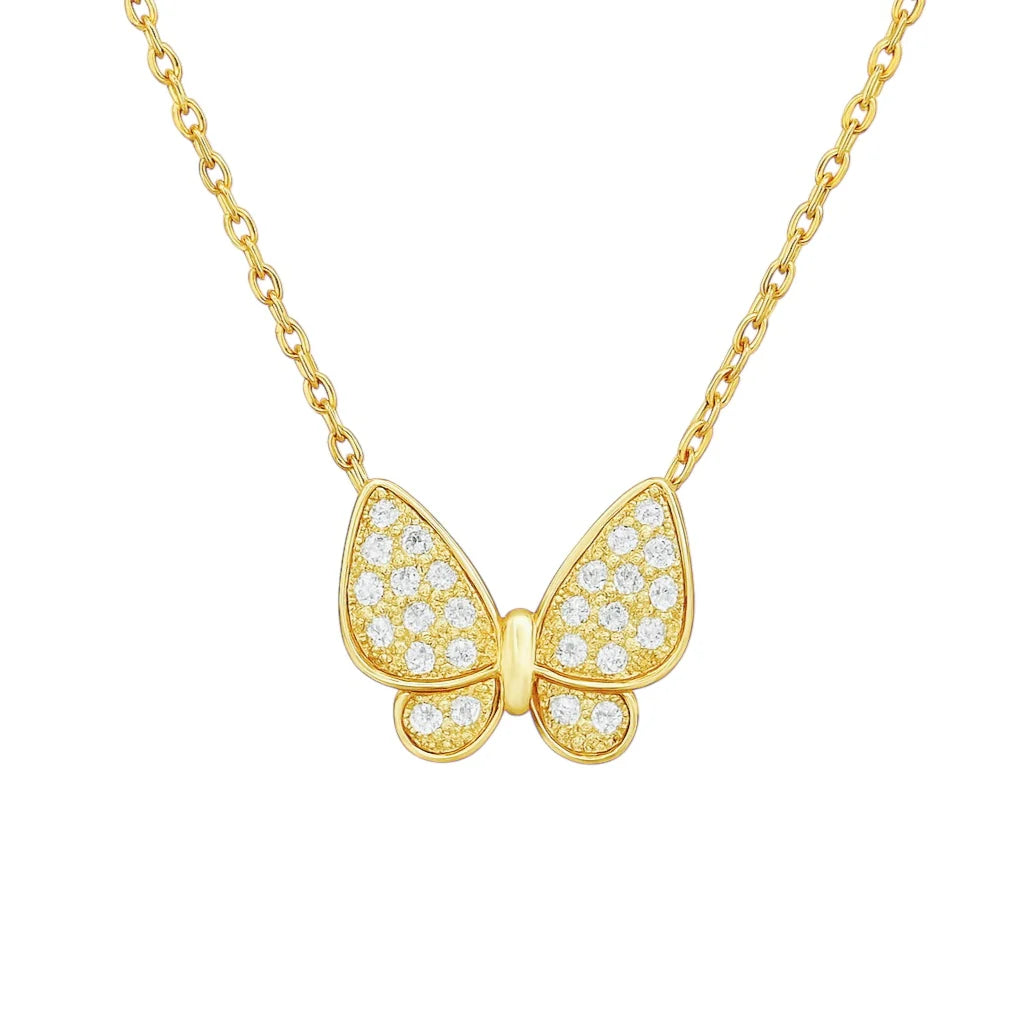 Lapia Pave Butterfly Gold Plated Necklace - Bara Boheme