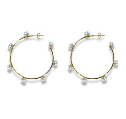 Large Pearl Hoop Earrings Gold - Liza Schwartz Jewelry