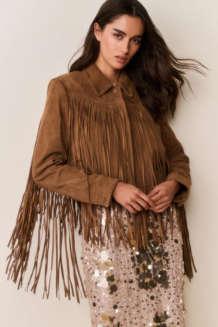 Maelis Suede Fringe Jacket Tan - LoveShackFancy
