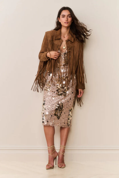 Maelis Suede Fringe Jacket Tan - LoveShackFancy