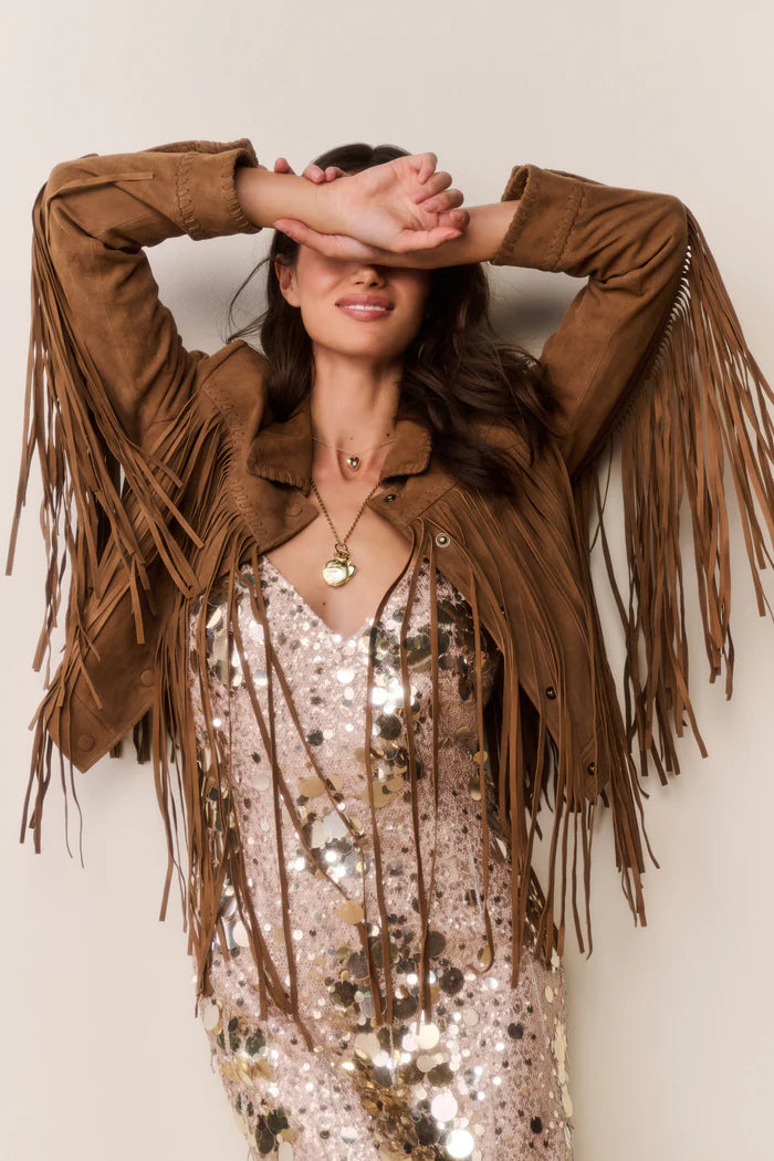 Maelis Suede Fringe Jacket Tan - LoveShackFancy