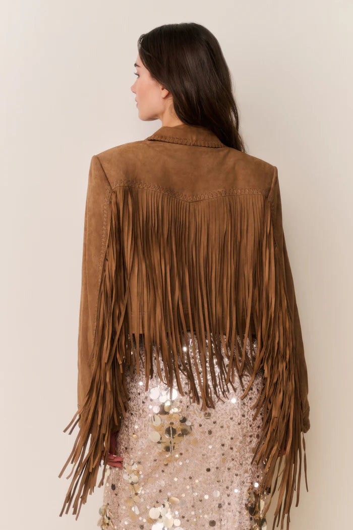 Maelis Suede Fringe Jacket Tan - LoveShackFancy
