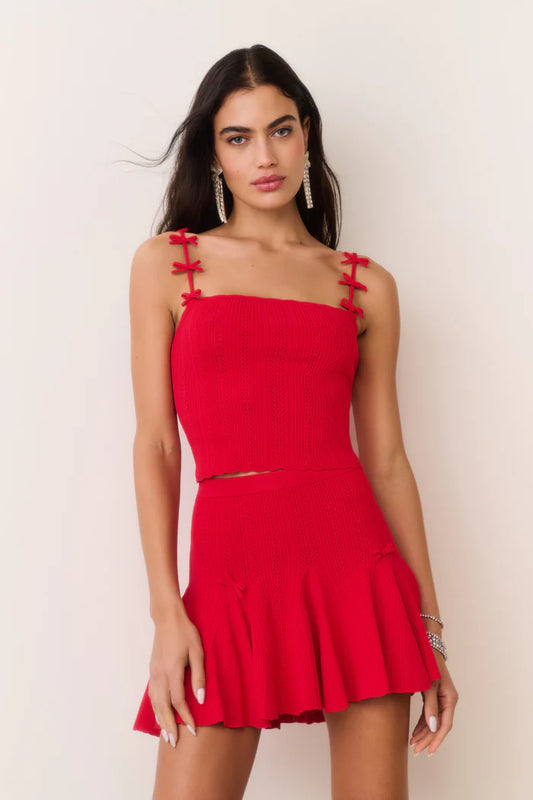 Garrett Rib Pointelle Top Candy Apple - LoveShackFancy