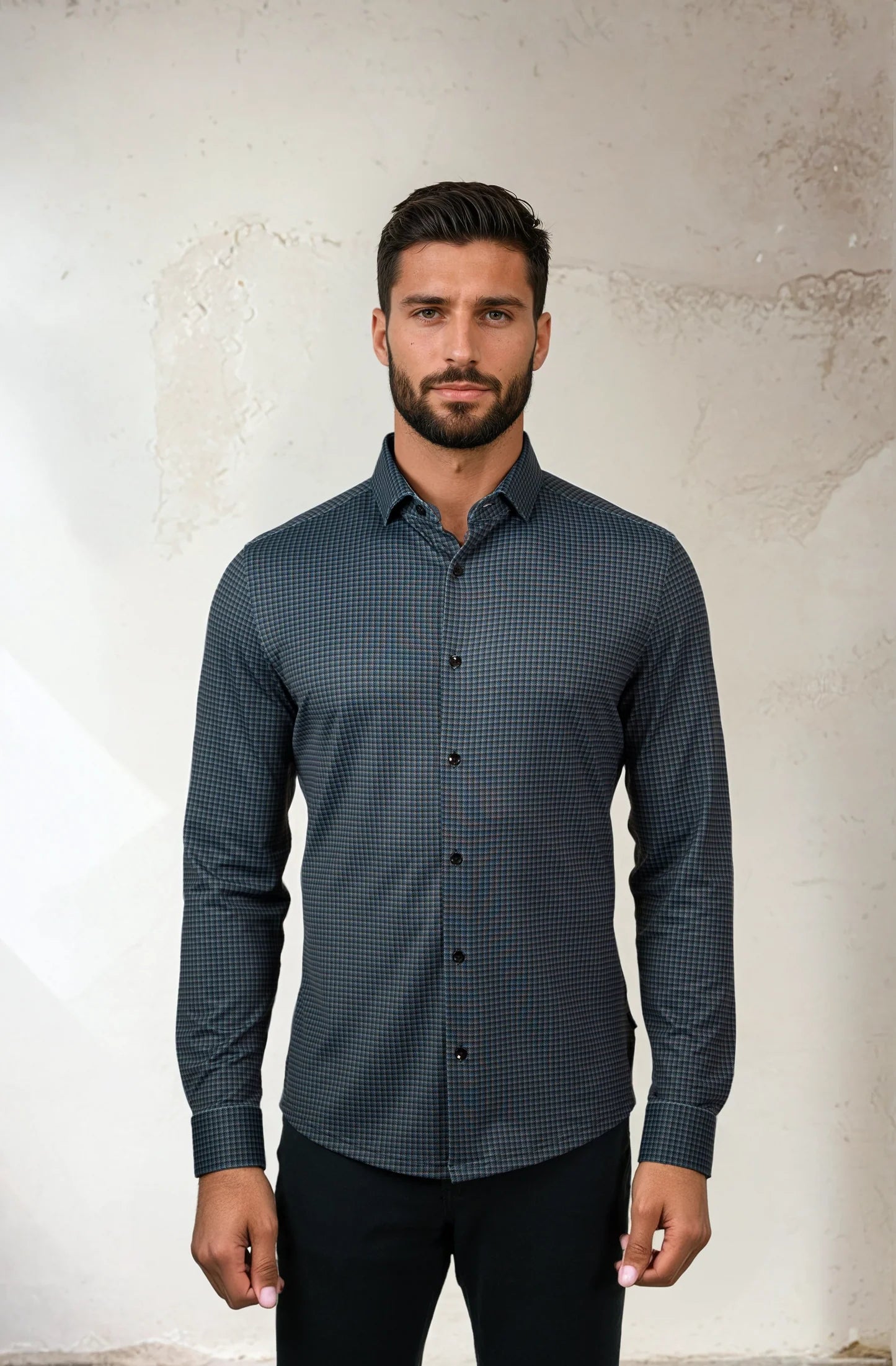 Apex Shirt Micro Houndstooth Dark Grey - Stone Rose