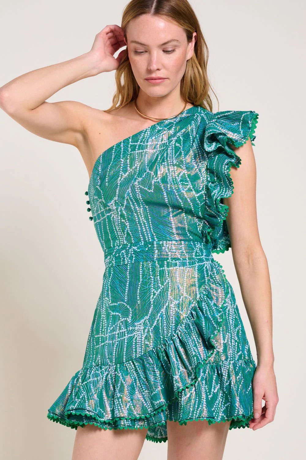 Corinne Mini Dress Green Akoya - Poupette St Barth