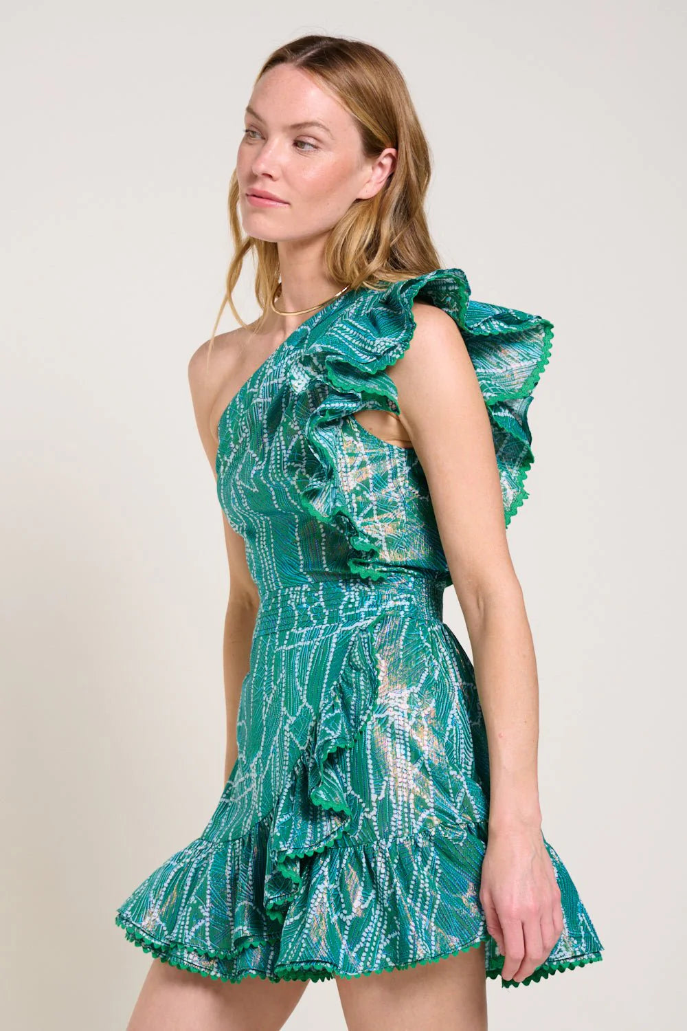 Corinne Mini Dress Green Akoya - Poupette St Barth