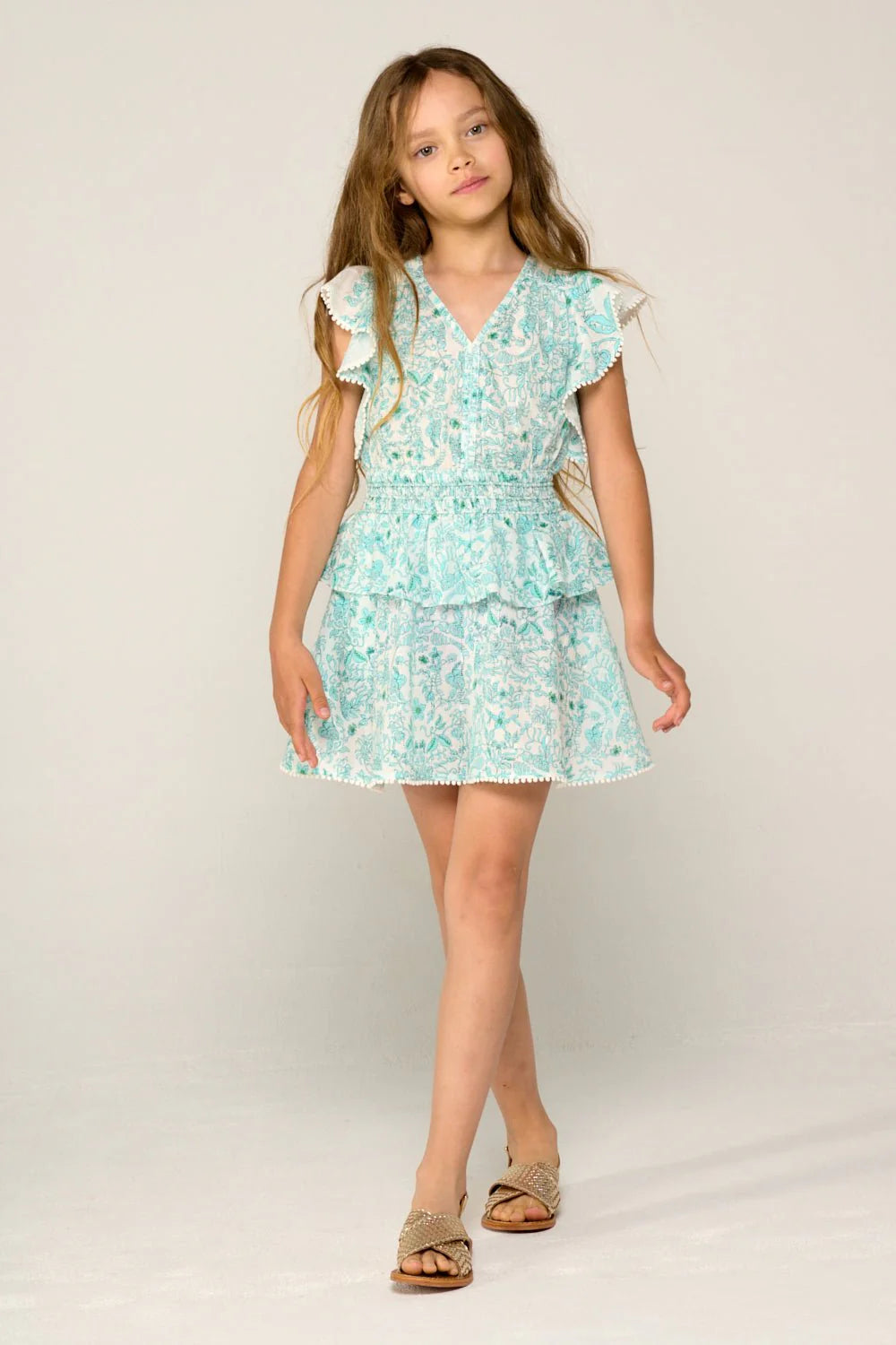 Girls Noemi Mini Dress Aqua Tiare - Poupette St Barth