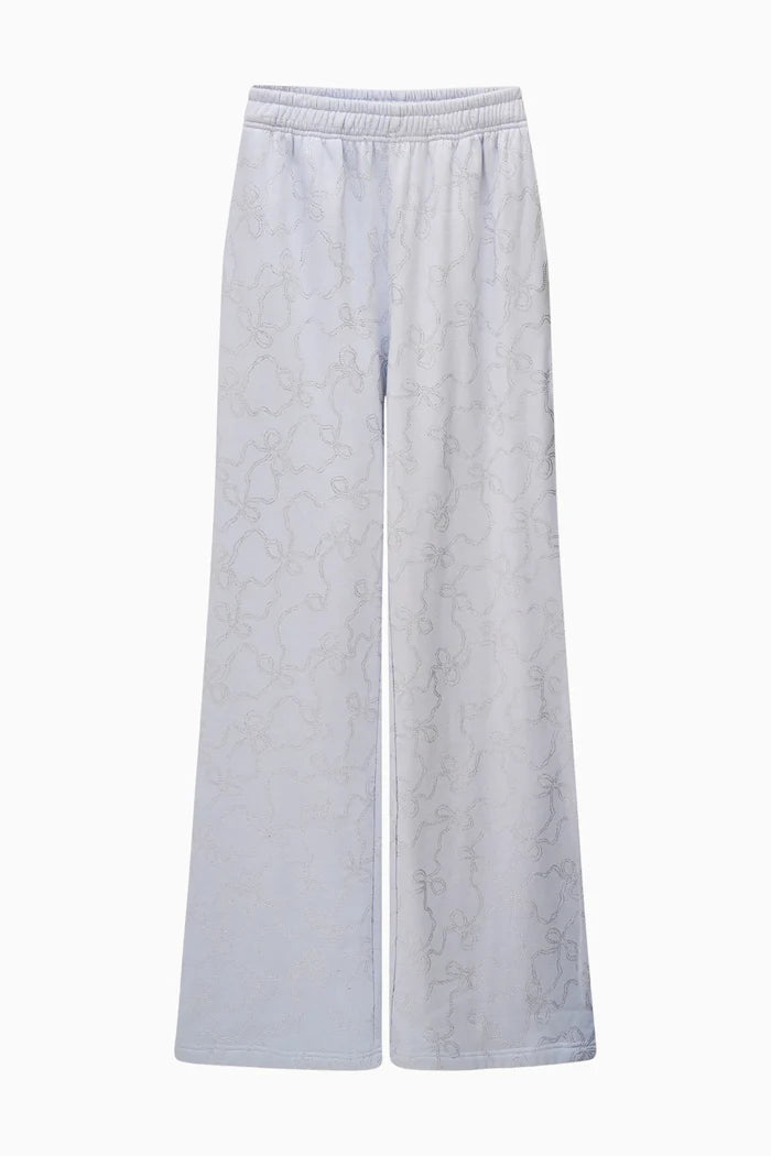 Momo Bow Embellished Fleece Sweatpants Aspen Blue - LoveShackFancy