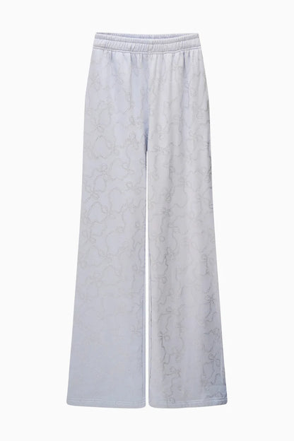 Momo Bow Embellished Fleece Sweatpants Aspen Blue - LoveShackFancy