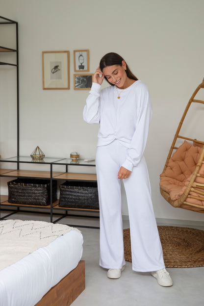 Loungewear Wide Leg Pants White - Skemo